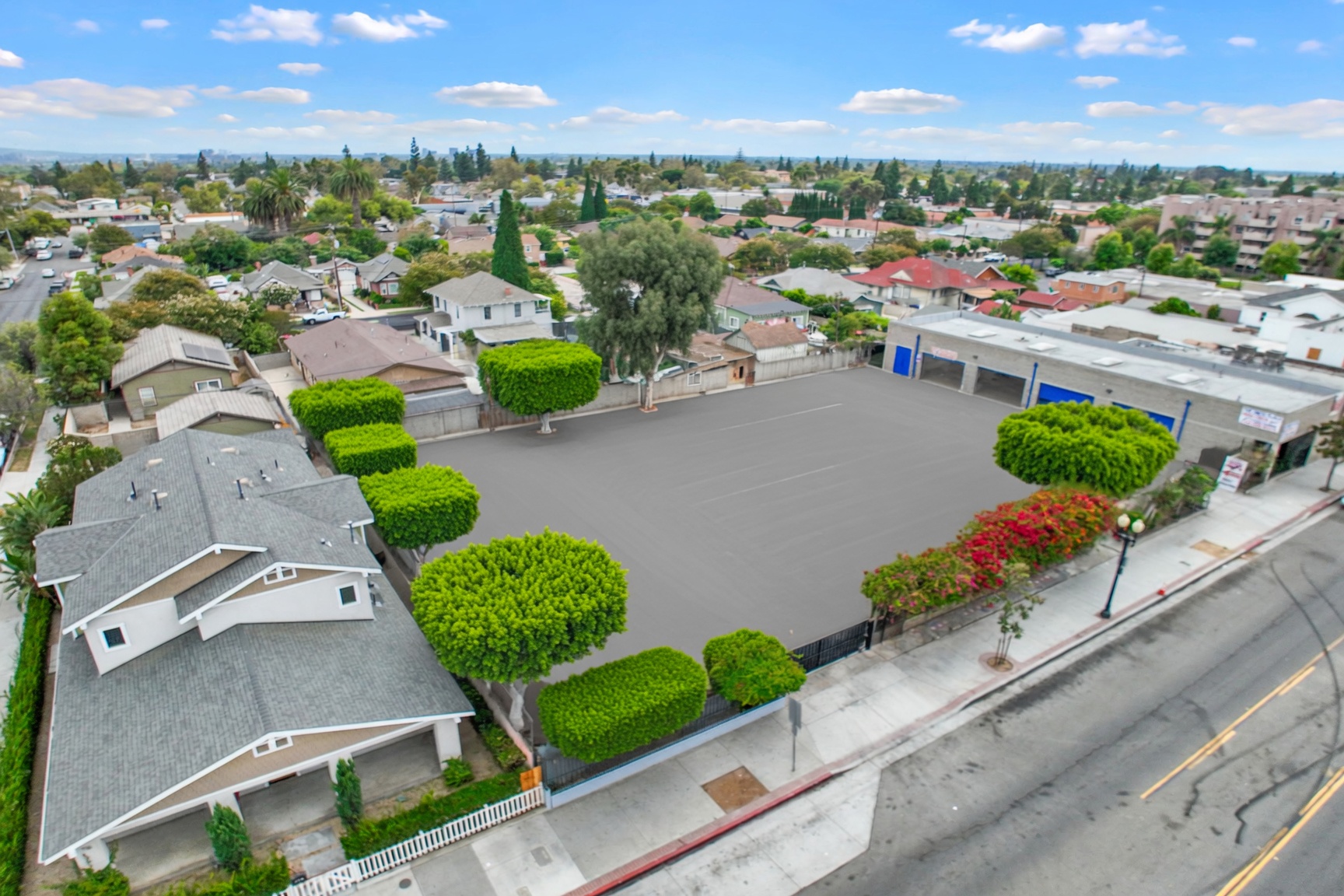 Drone aerial — site and 4th Street frontage